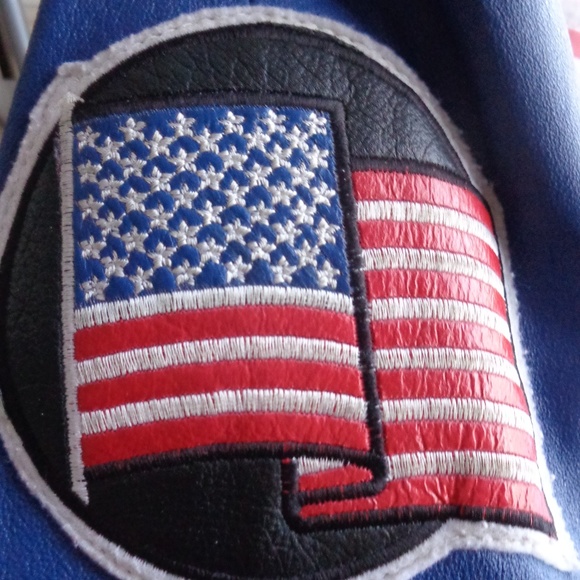 Michael Hoban Black, Blue, Red, and White Leather Jacket - Picture 6 of 7